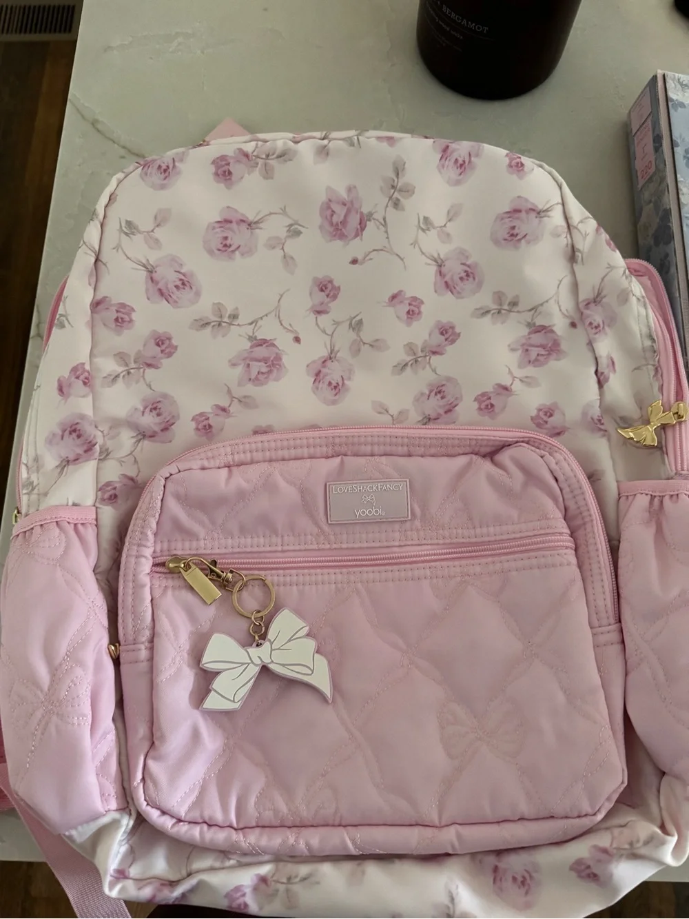 LOVESHACKFANCY X TARGET Pink Floral Ruby Rosa Backpack with Bow Charm